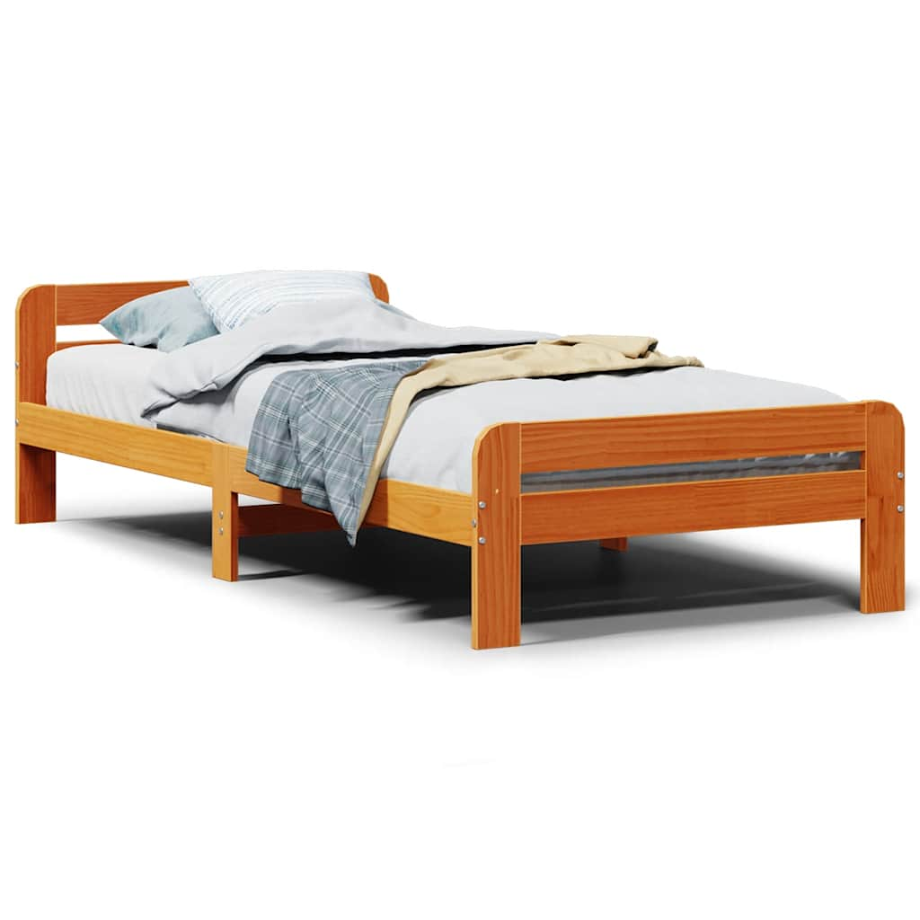 Solid wood bed without mattress wax brown 90x200 pinewood