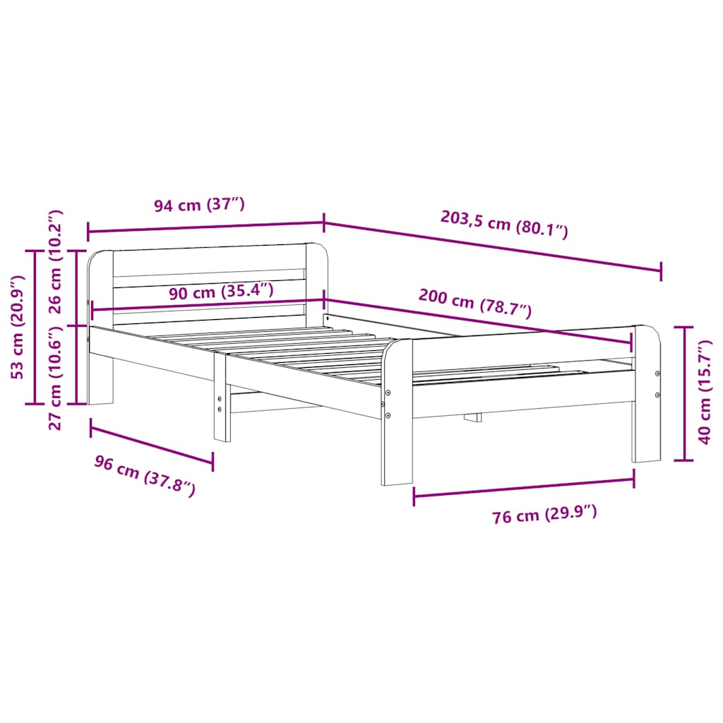 Solid wood bed without mattress wax brown 90x200 pinewood