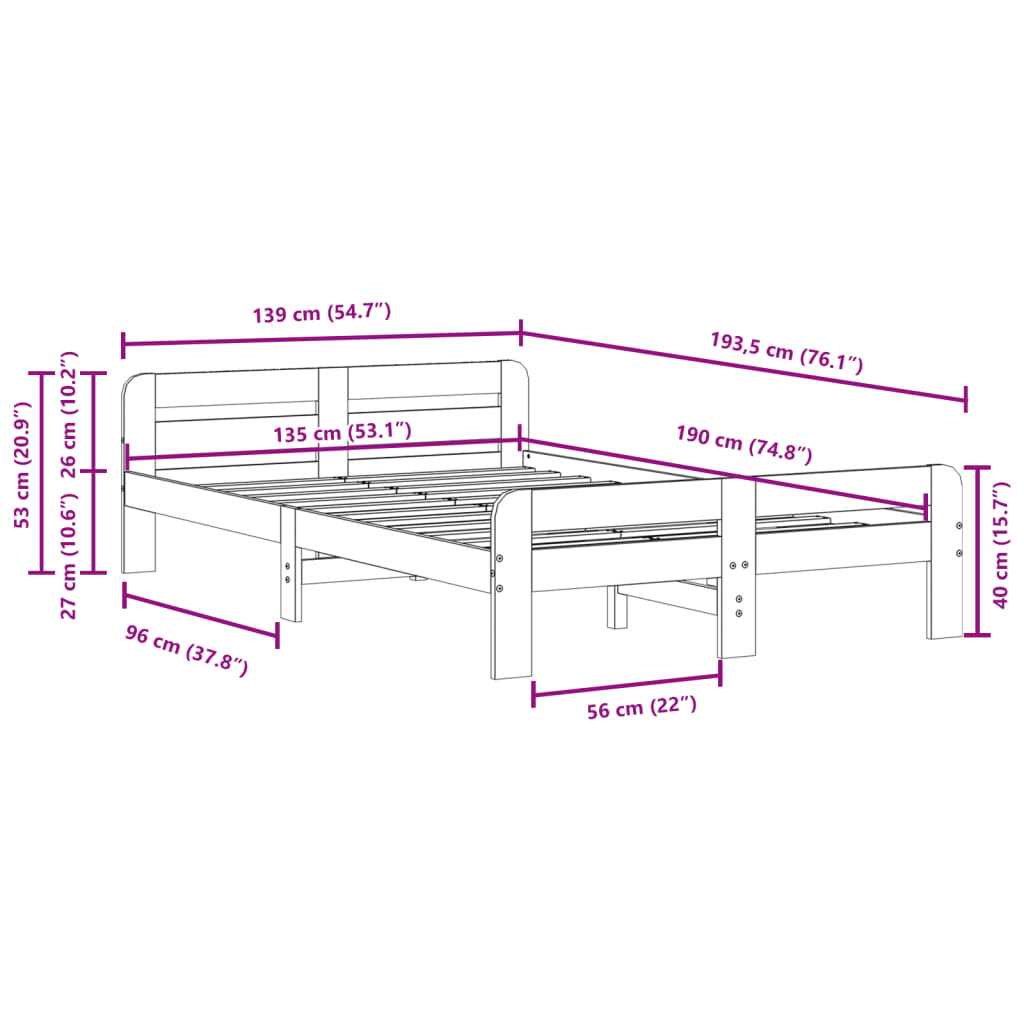 Solid wood bed without mattress white 135x190 cm pinewood