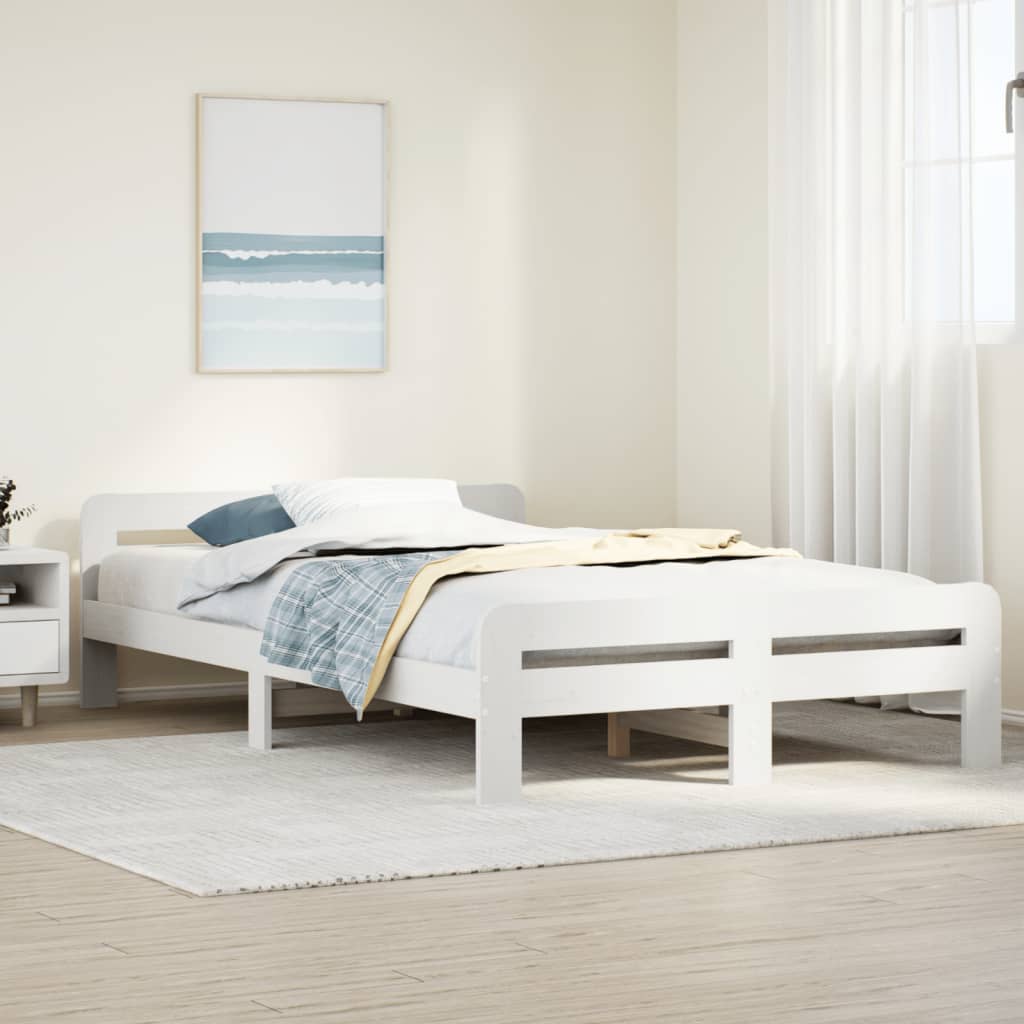 Solid wood bed without mattress white 135x190 cm pinewood