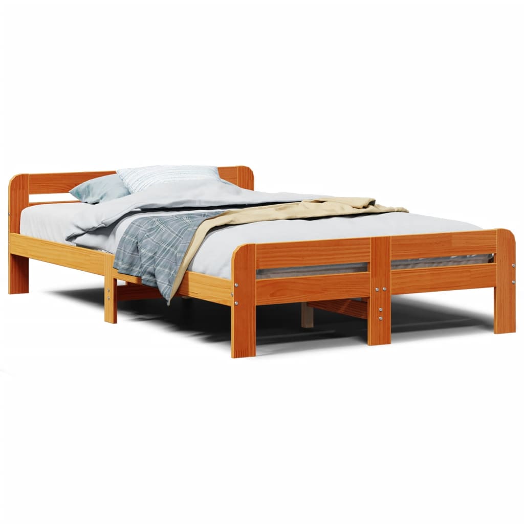 Solid wood bed without mattress wax brown 135x190 cm pinewood