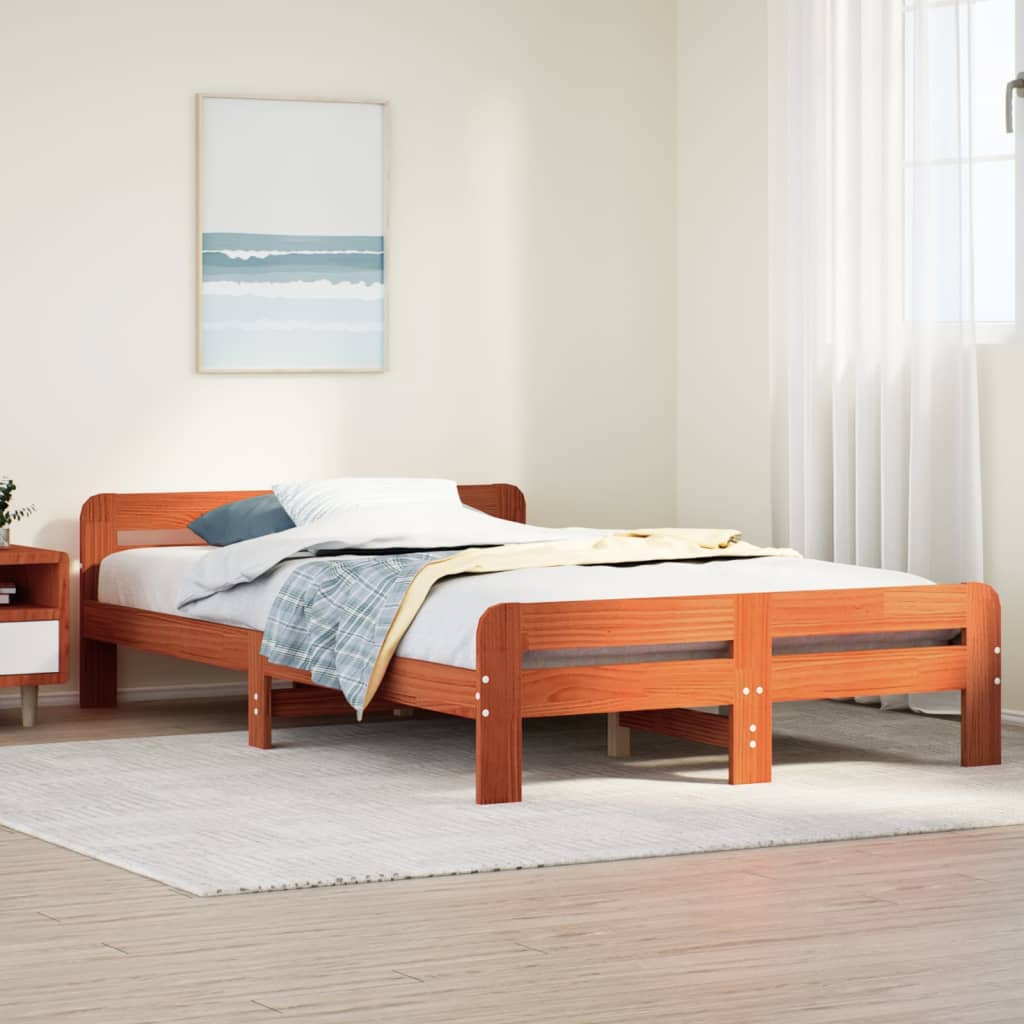 Solid wood bed without mattress wax brown 120x190 cm pinewood