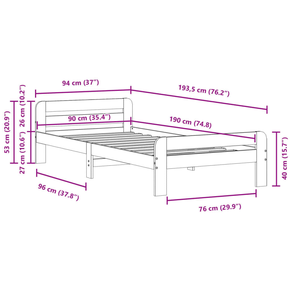 Solid wood bed without mattress wax brown 90x190 cm pinewood