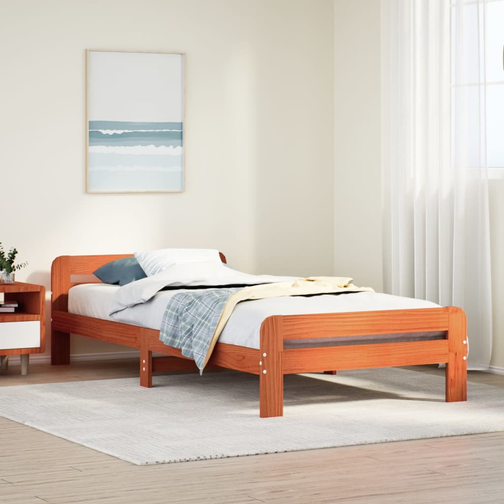 Solid wood bed without mattress wax brown 90x190 cm pinewood