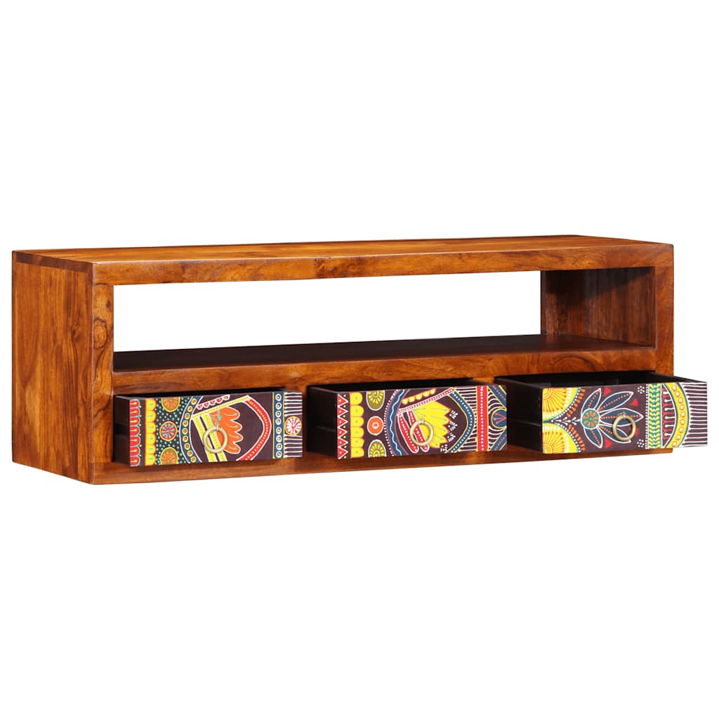 TV Wall Cabinet Multicoloured 90x30x30 cm Solid Wood Acacia