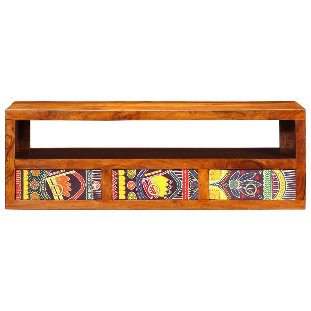 TV Wall Cabinet Multicoloured 90x30x30 cm Solid Wood Acacia