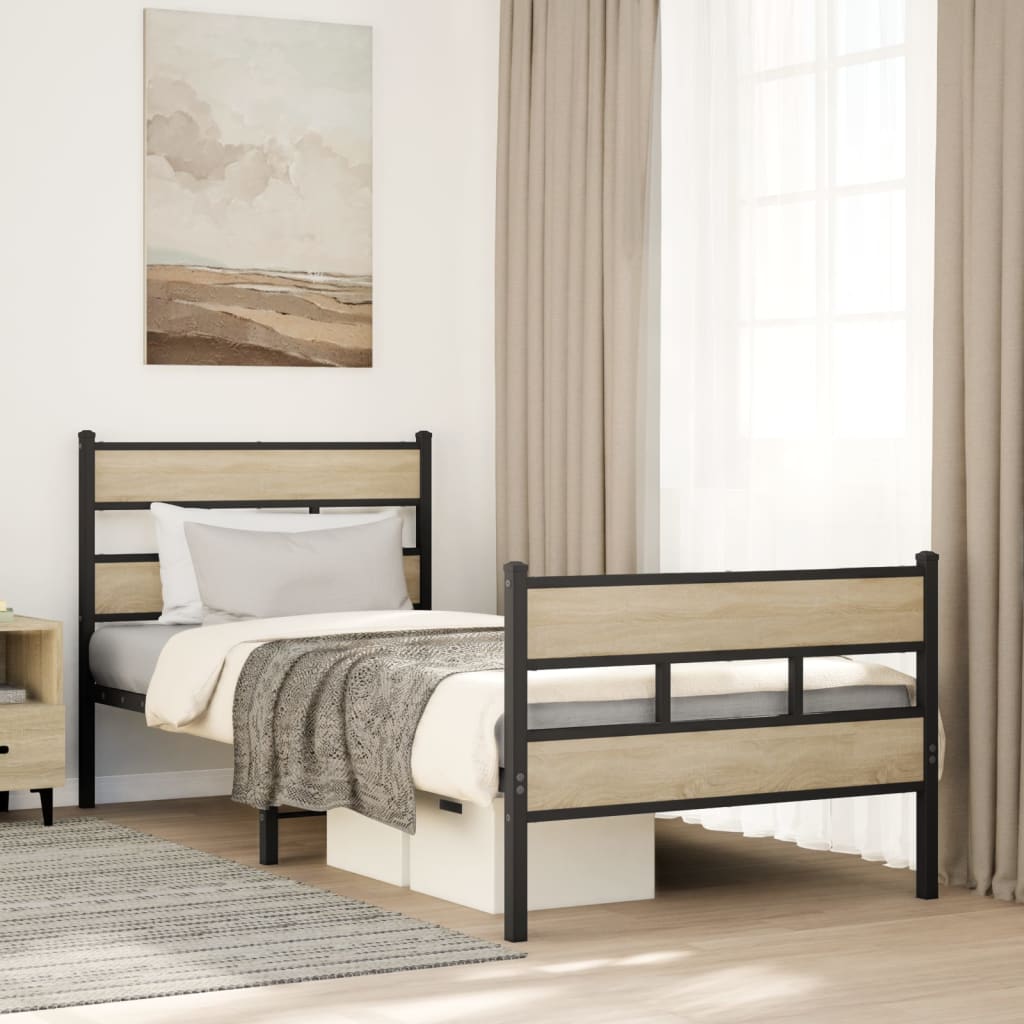 Metal bed without mattress Sonoma oak 100x200 cm