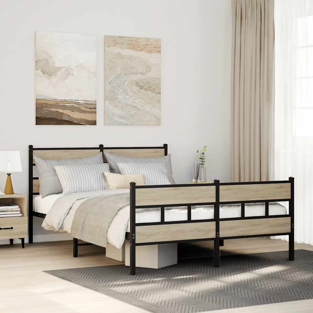 Metal bed without mattress Sonoma oak 140x190 cm