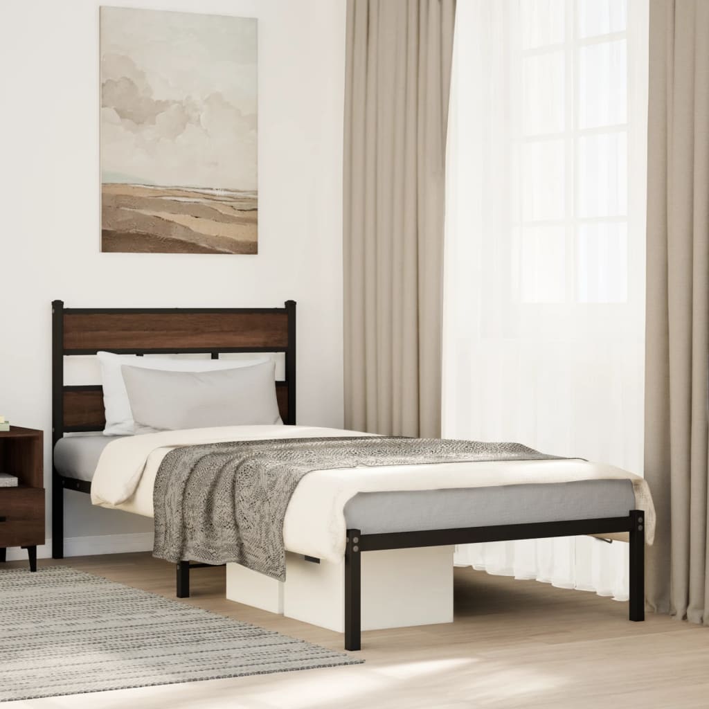 Bed frame without mattress with headboard brown oak 80x200 cm