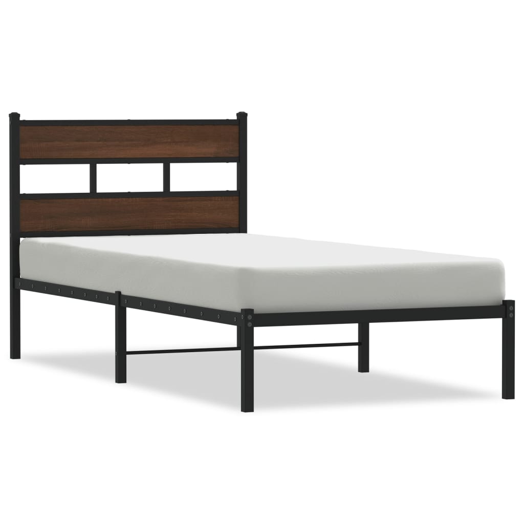 Bed frame without mattress with headboard brown oak 107x203 cm