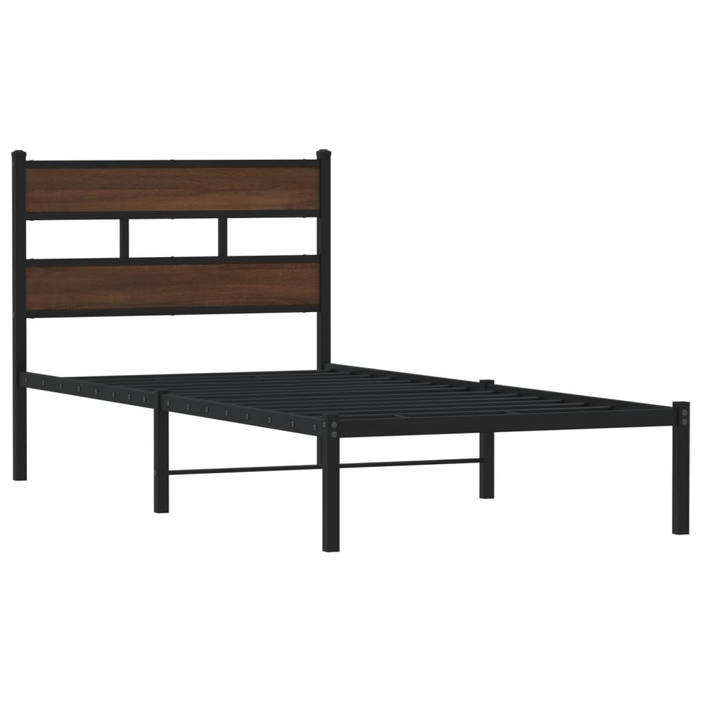 Bed frame without mattress with headboard brown oak 107x203 cm