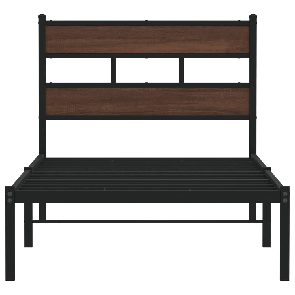 Bed frame without mattress with headboard brown oak 107x203 cm