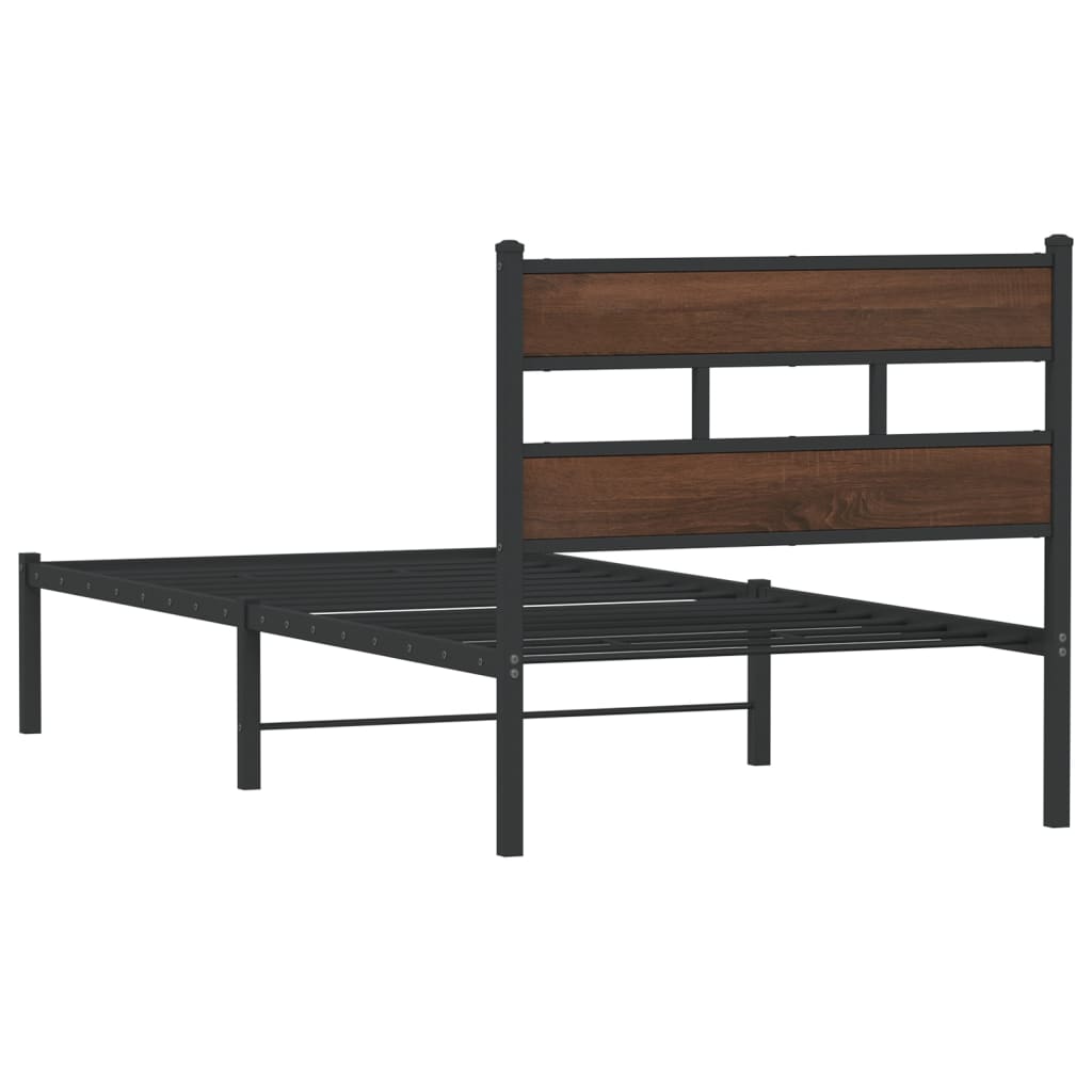 Bed frame without mattress with headboard brown oak 107x203 cm