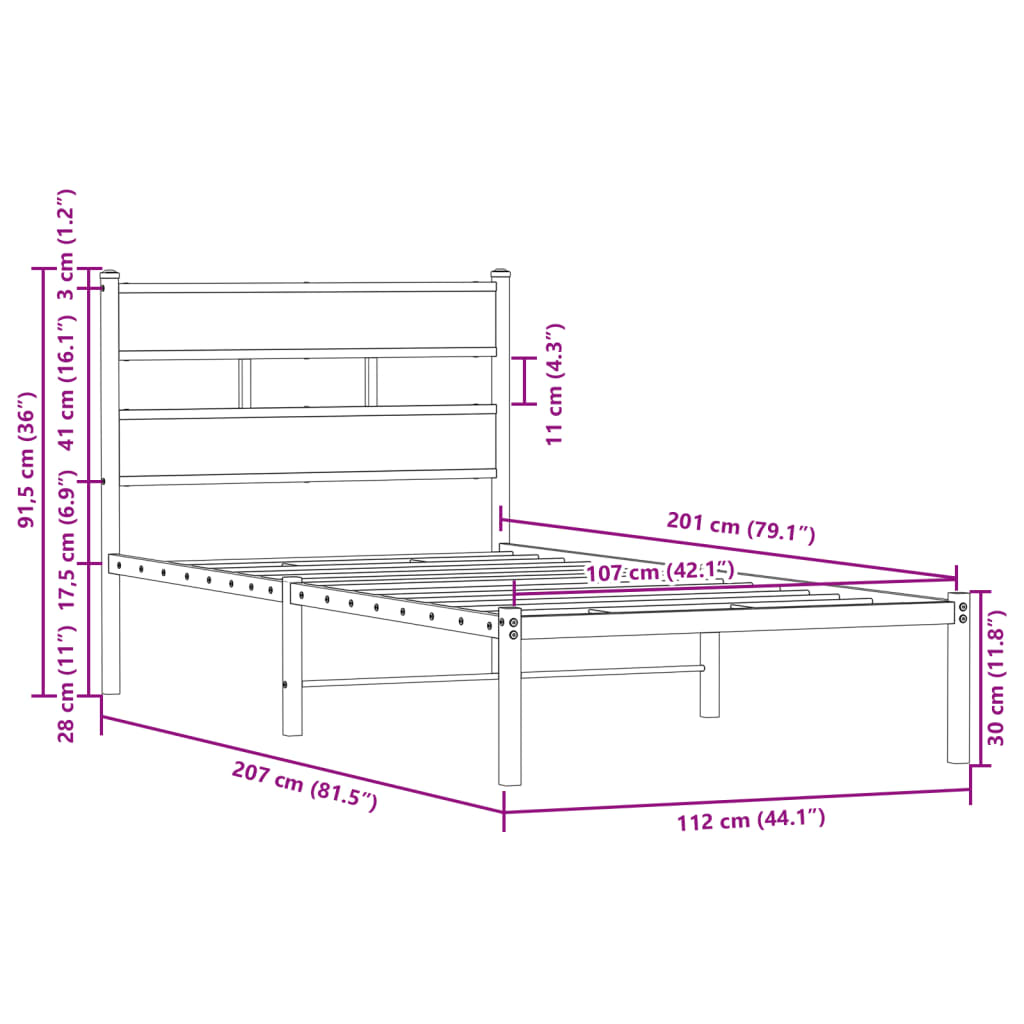 Bettgestell ohne Matratze mit Kopfteil Braun Eiche 107x203 cm