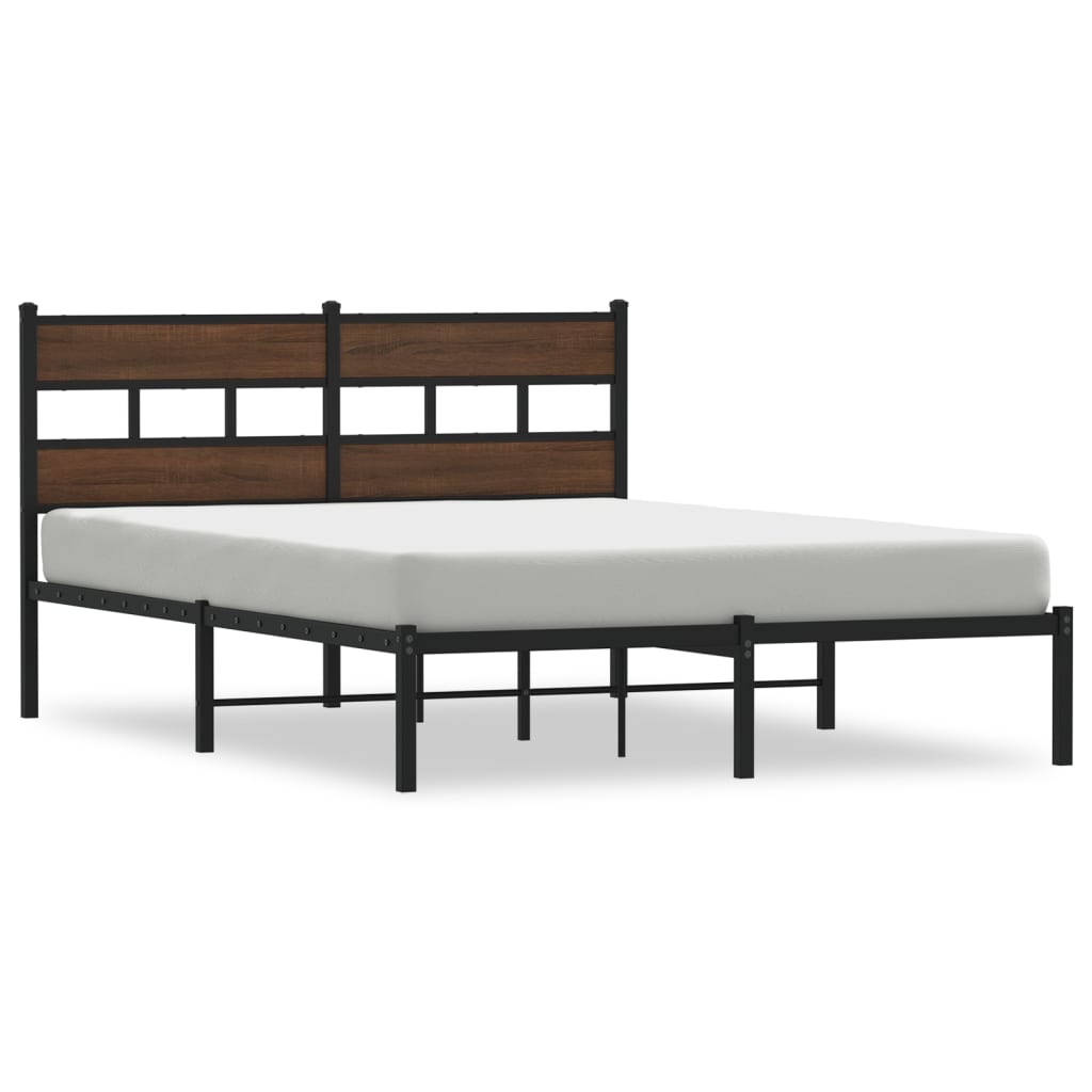 Bed frame without mattress with headboard brown oak 140x200 cm