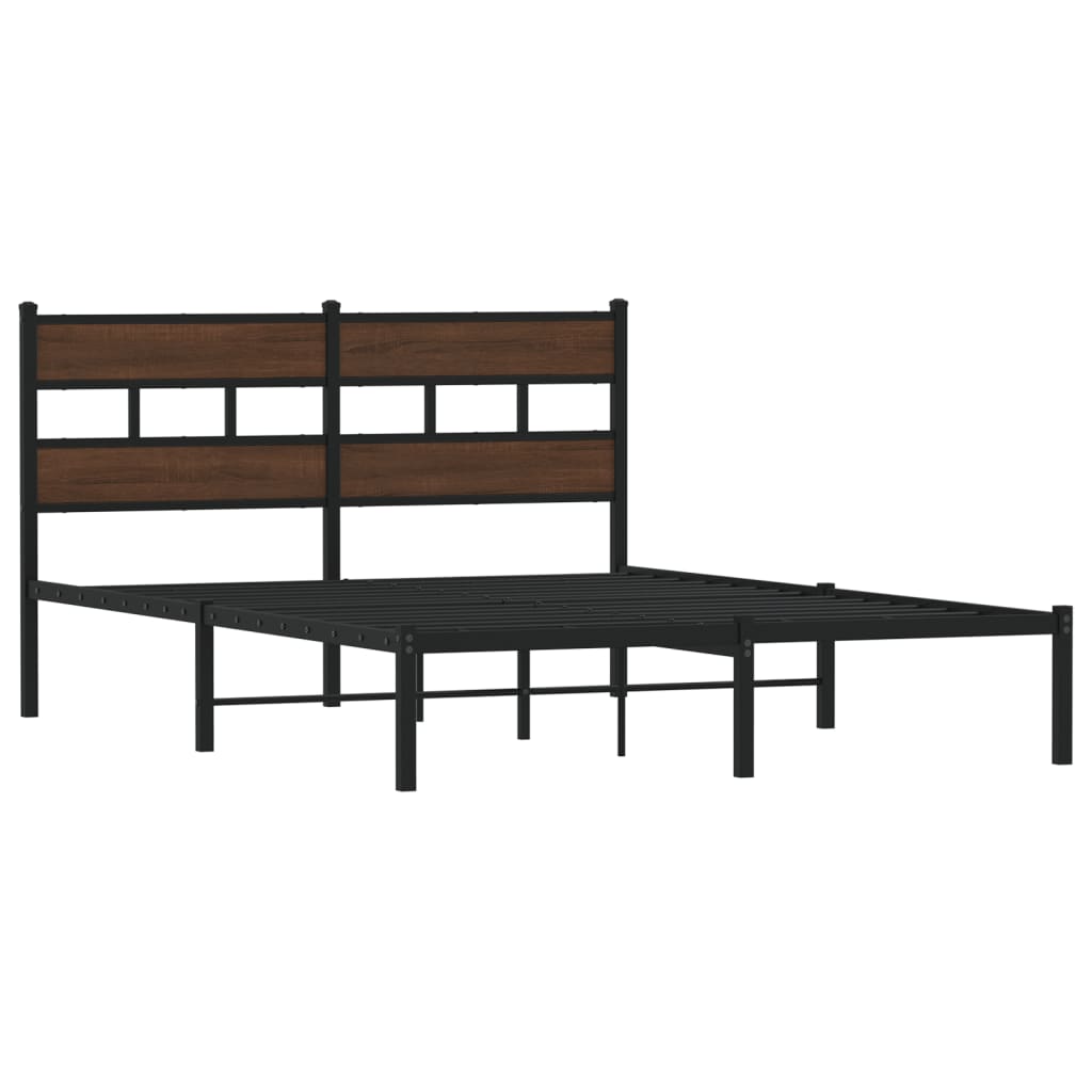 Bed frame without mattress with headboard brown oak 140x200 cm