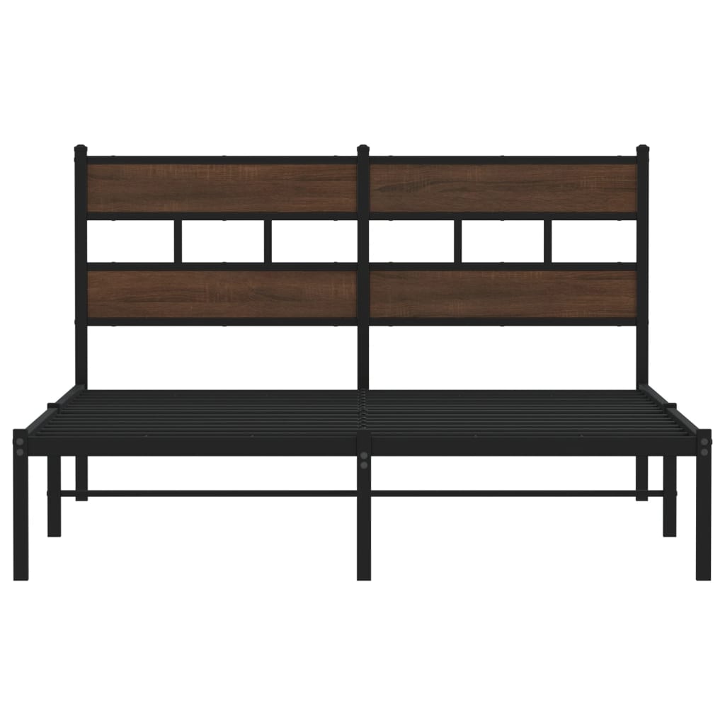 Bed frame without mattress with headboard brown oak 140x200 cm