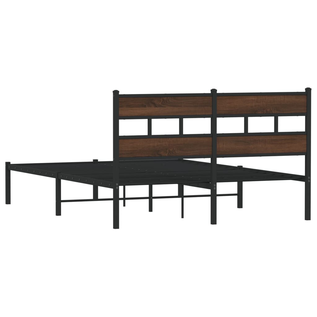 Bed frame without mattress with headboard brown oak 140x200 cm