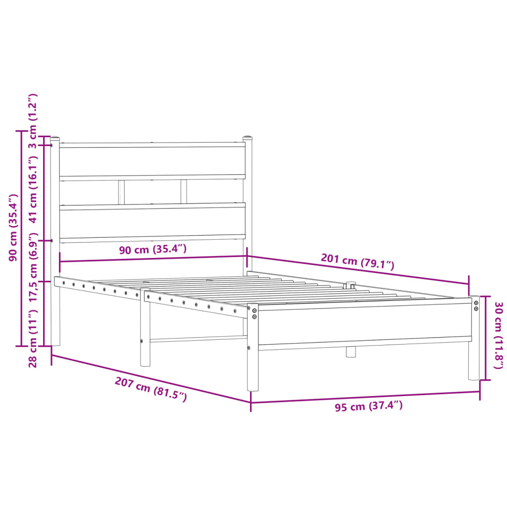 Bettgestell ohne Matratze mit Kopfteil Sonoma-Eiche 90x200 cm