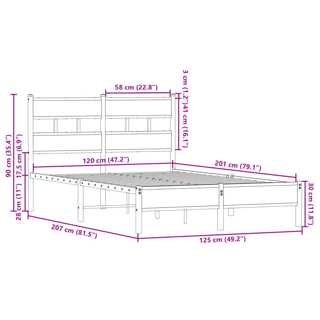 Bed frame without mattress with headboard Sonoma oak 120x200 cm