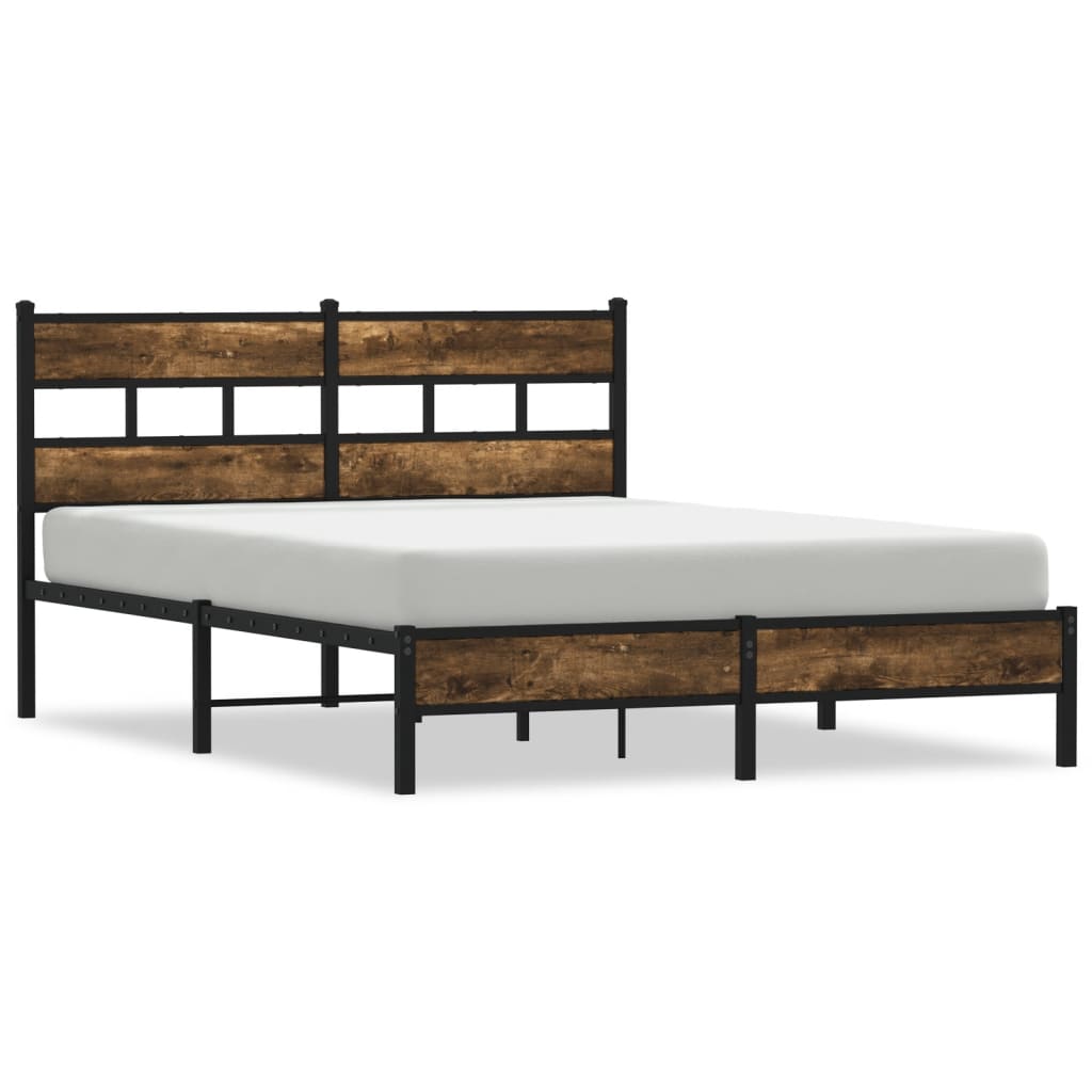 Bed frame without mattress with headboard smoked oak 160x200 cm