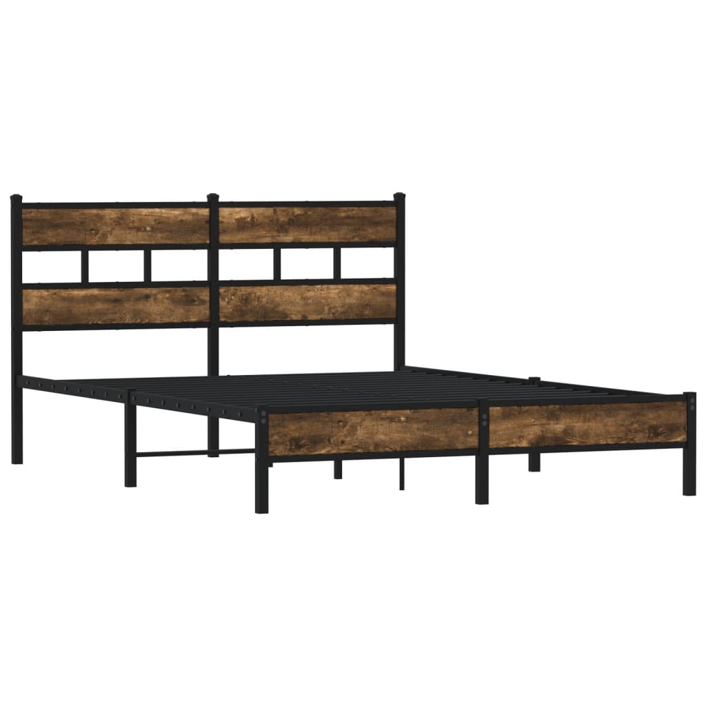 Bed frame without mattress with headboard smoked oak 160x200 cm