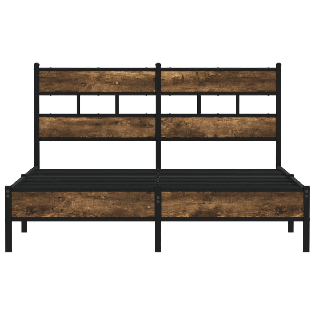 Bed frame without mattress with headboard smoked oak 160x200 cm