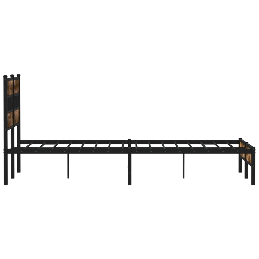 Bed frame without mattress with headboard smoked oak 160x200 cm