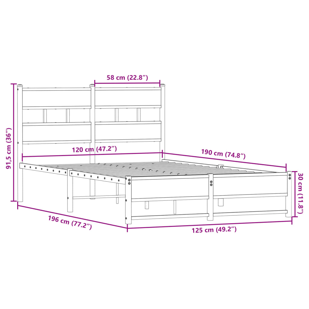 Metal bed without mattress smoked oak 120x190 cm