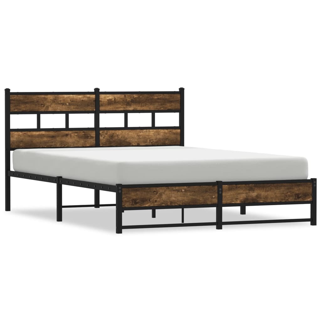 Metal bed without mattress smoked oak 135x190 cm