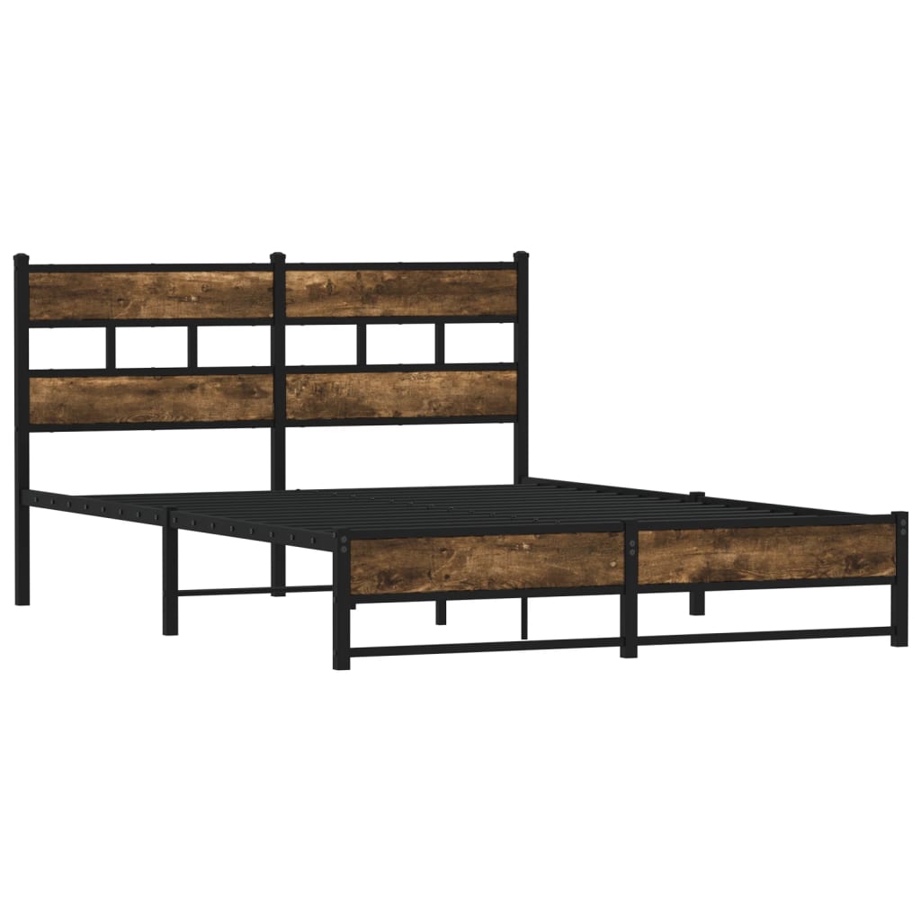 Metal bed without mattress smoked oak 135x190 cm