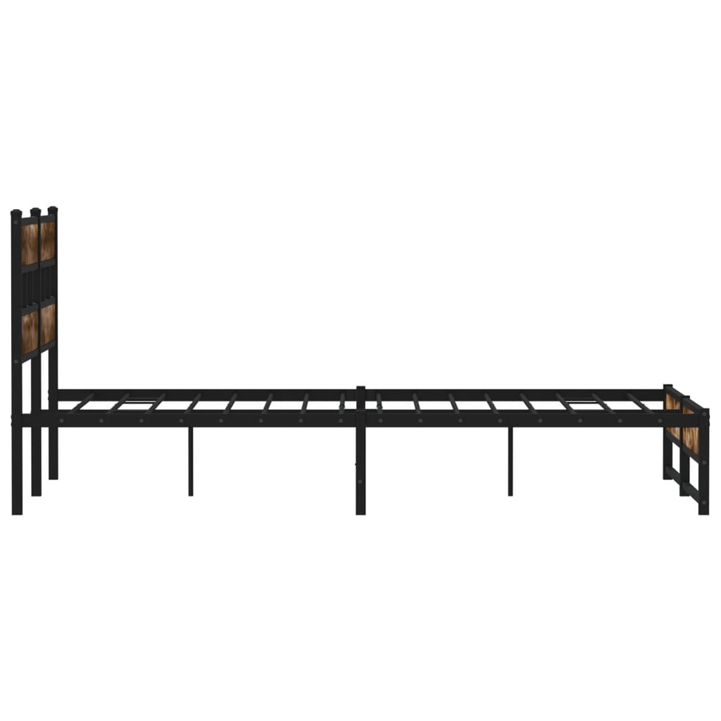 Metal bed without mattress smoked oak 135x190 cm