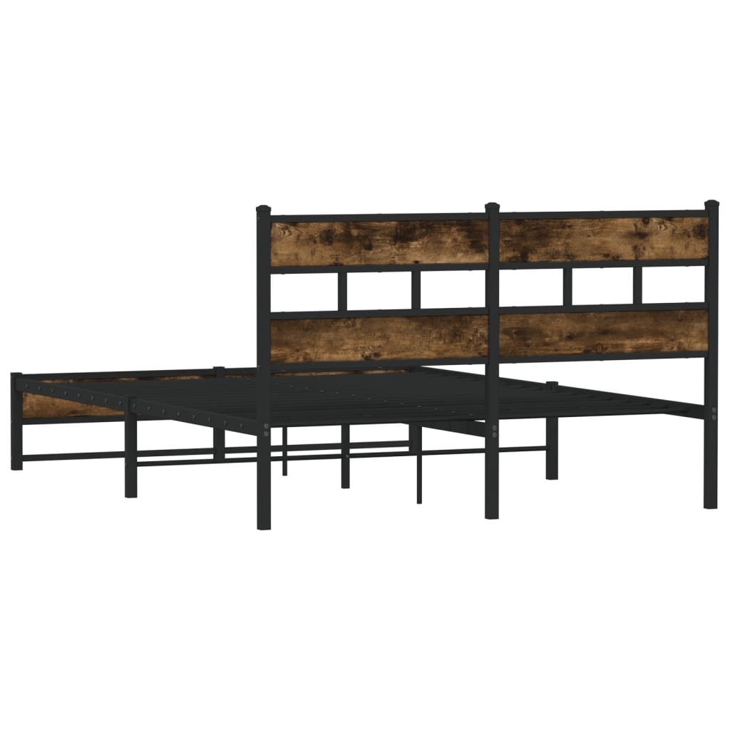 Metal bed without mattress smoked oak 135x190 cm