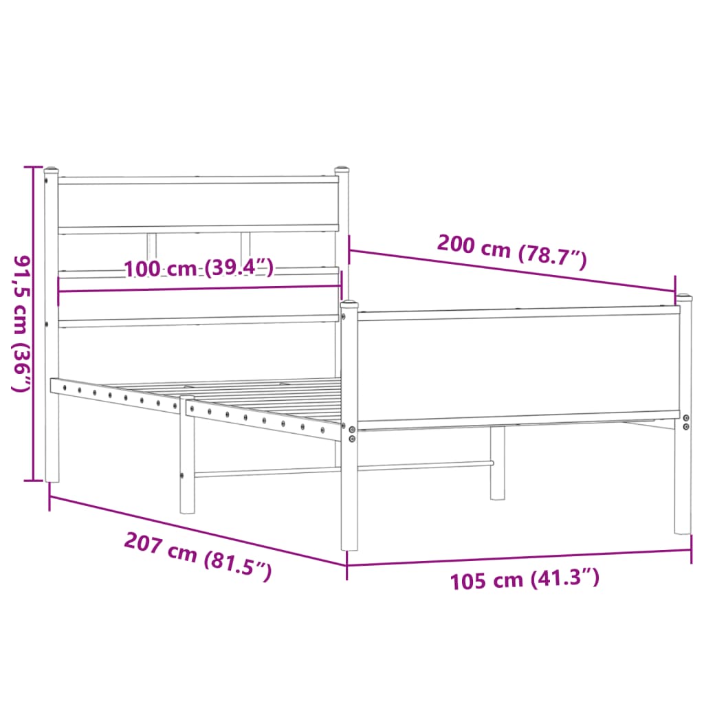 Bed frame without mattress smoked oak 100x200 cm wood material