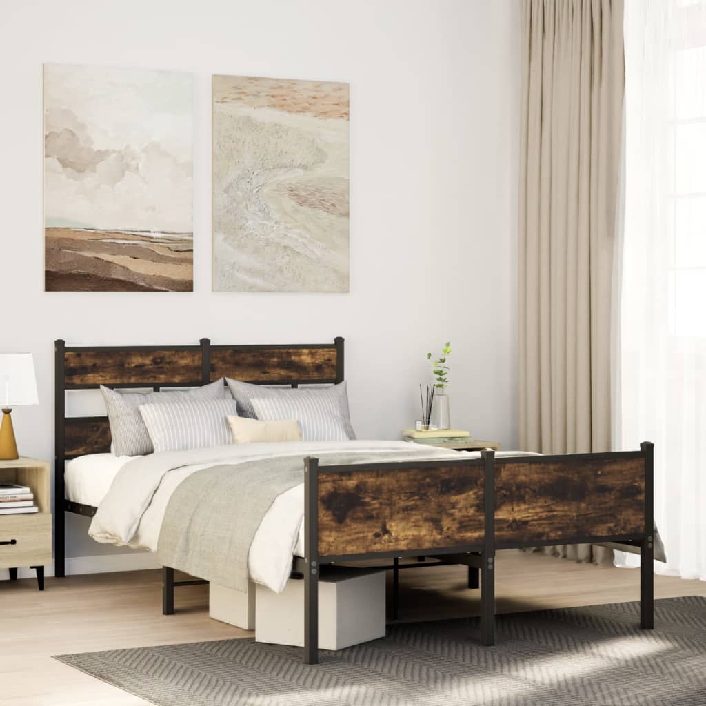 Bed frame without mattress smoked oak 120x200 cm wood material