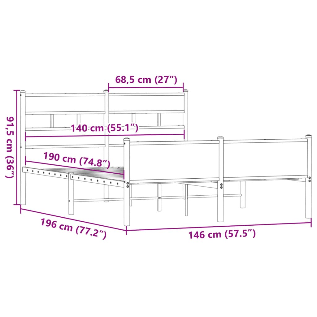 Bed frame without mattress smoked oak 140x190 cm wood material