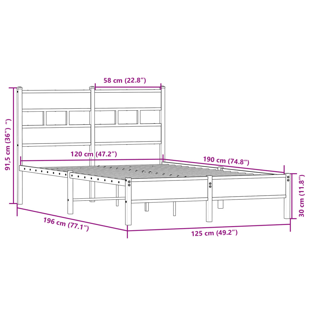 Bed frame without mattress Sonoma oak 120x190 cm wood material