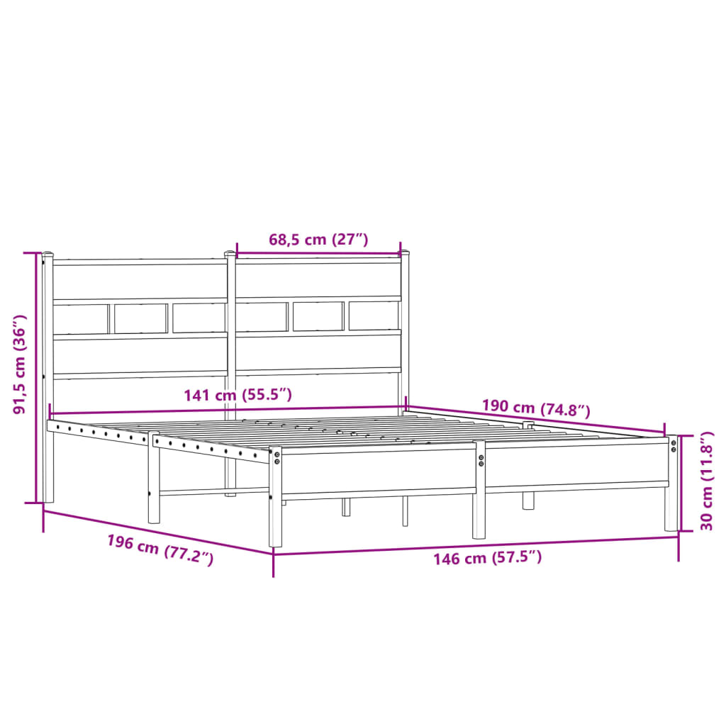 Bed frame without mattress Sonoma oak 140x190 cm wood material