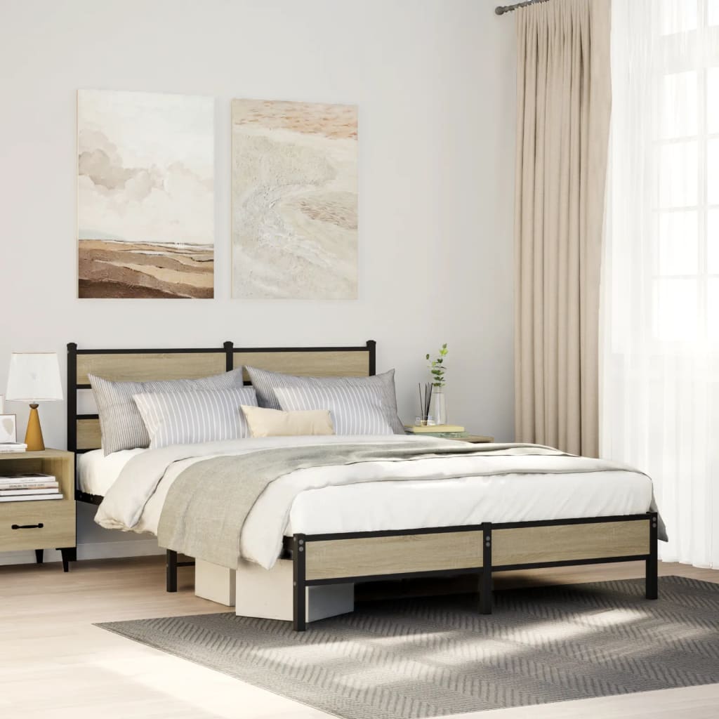 Bed frame without mattress Sonoma oak 140x190 cm wood material