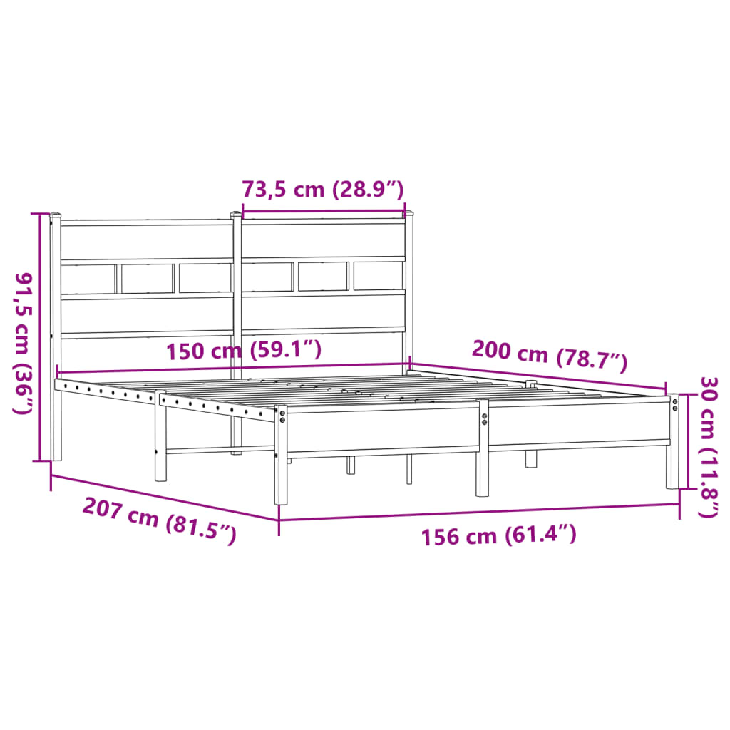 Bed frame without mattress Sonoma oak 150x200 cm wood material