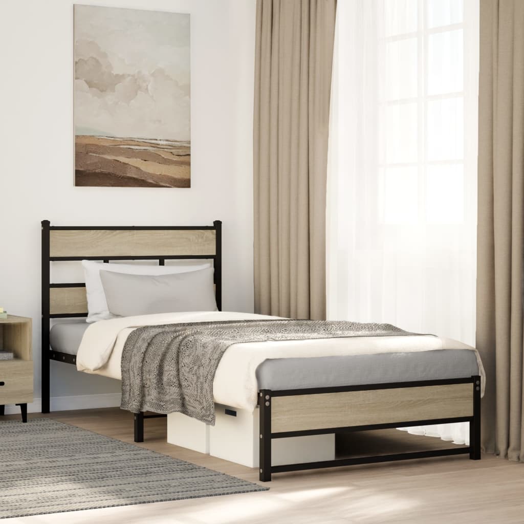 Metal bed without mattress Sonoma oak 90x200 cm