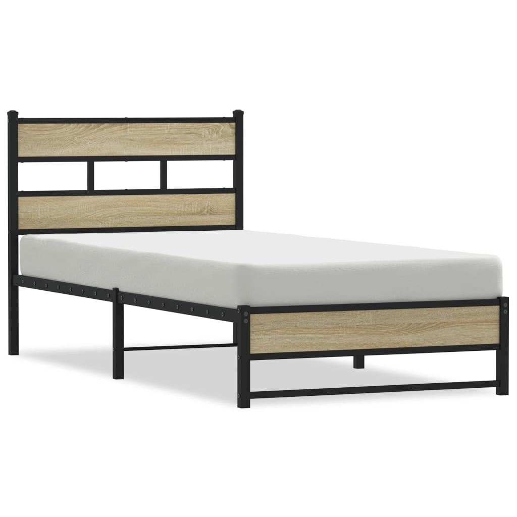 Metal bed without mattress Sonoma oak 100x190 cm