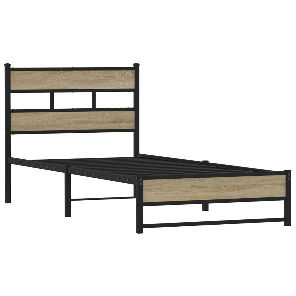 Metal bed without mattress Sonoma oak 100x190 cm