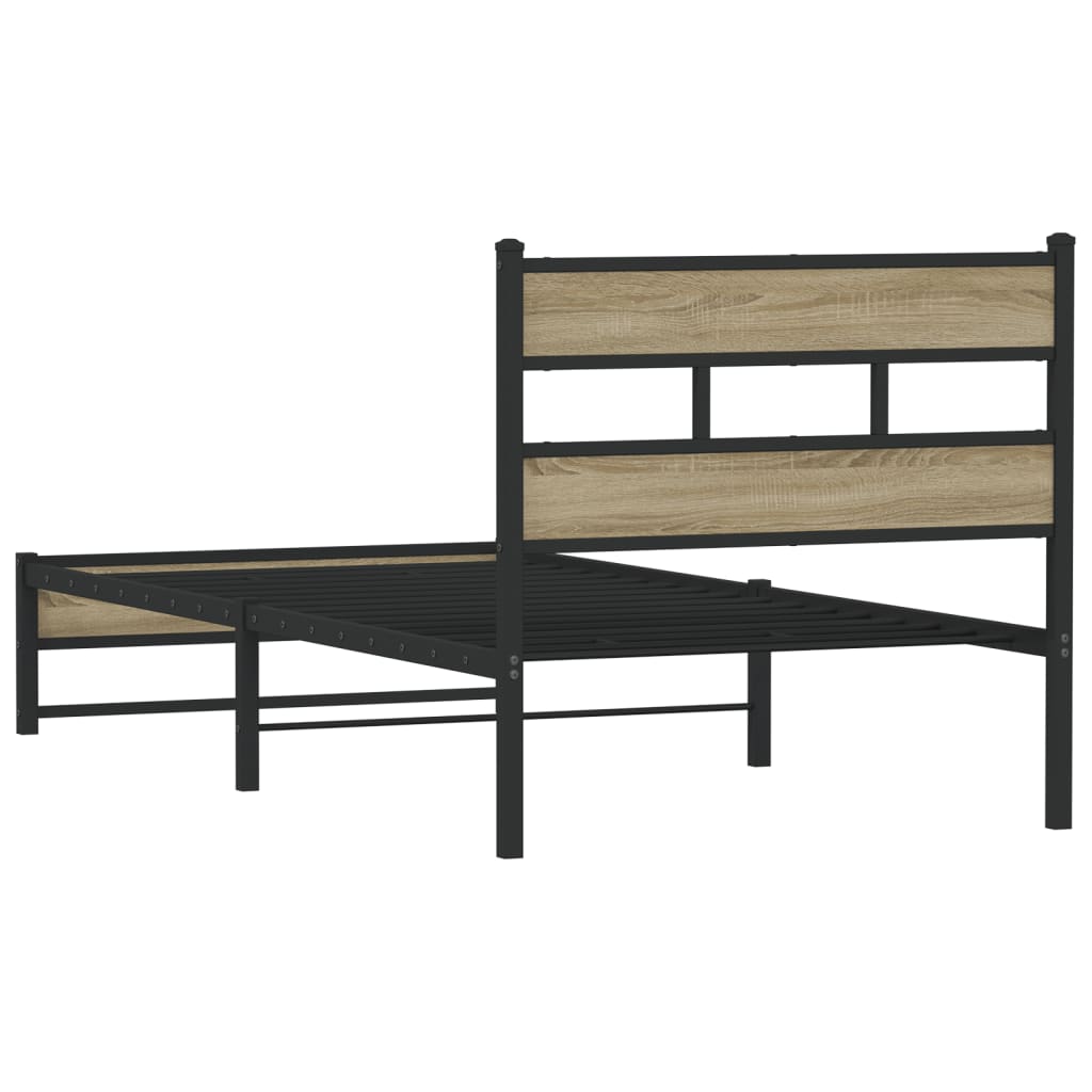 Metal bed without mattress Sonoma oak 100x190 cm