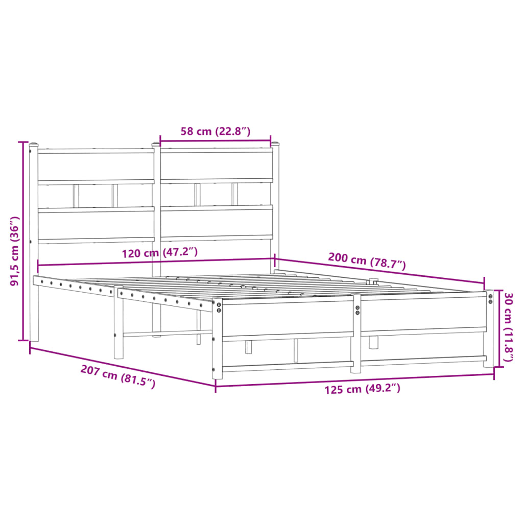 Metal bed without mattress Sonoma oak 120x200 cm