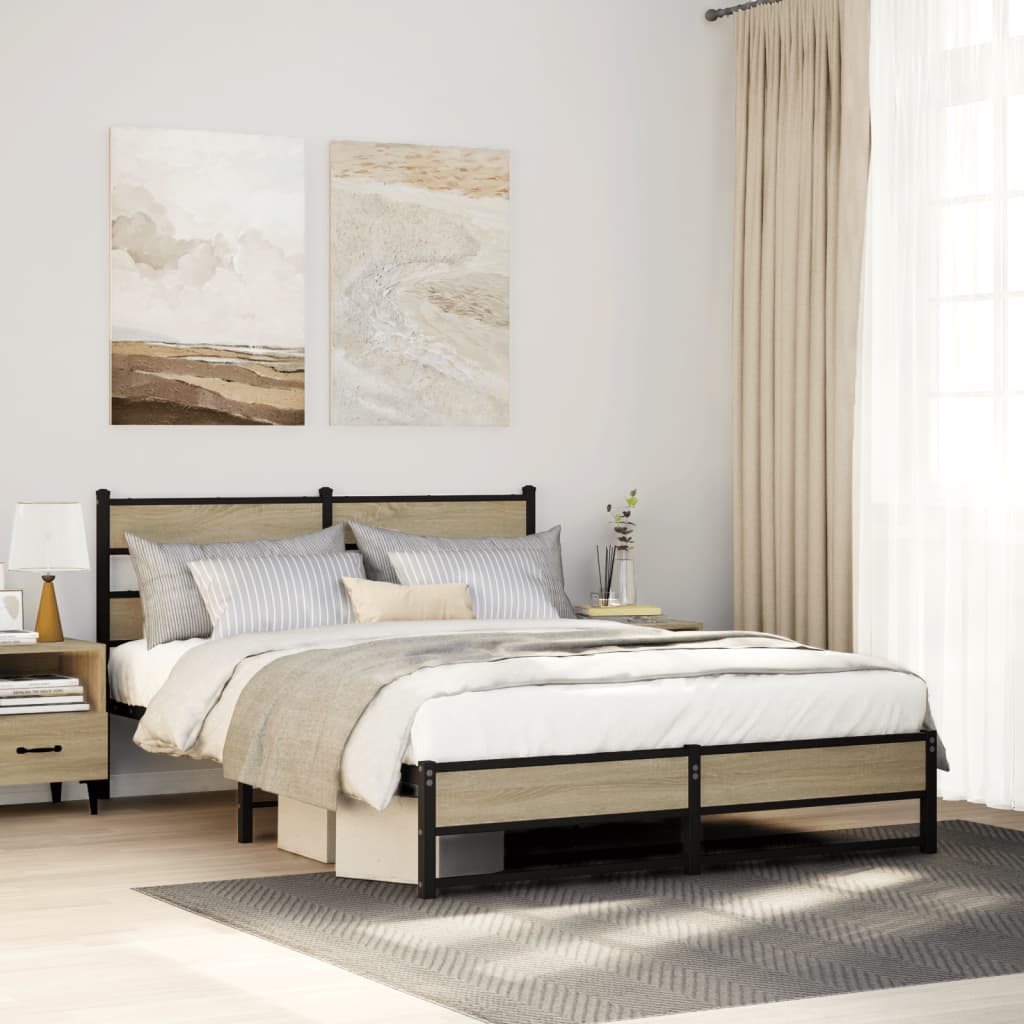 Metal bed without mattress Sonoma oak 160x200 cm