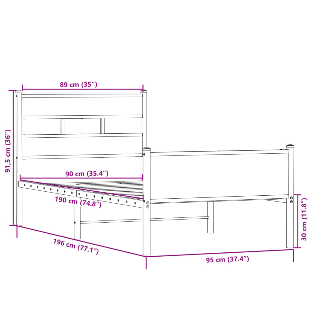 Bed frame without mattress Sonoma oak 90x190 cm wood material