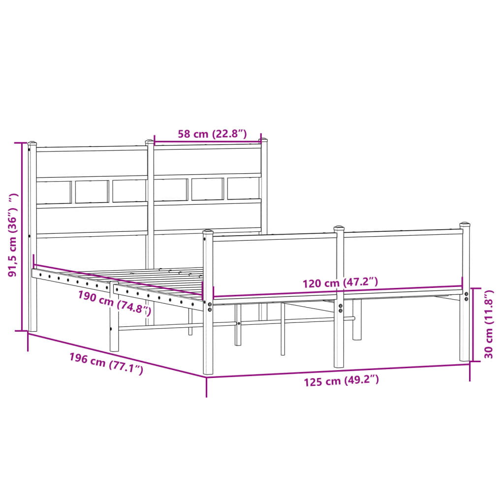 Bed frame without mattress Sonoma oak 120x190 cm wood material