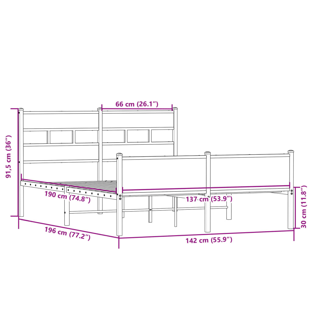 Bed frame without mattress Sonoma oak 137x190 cm wood material