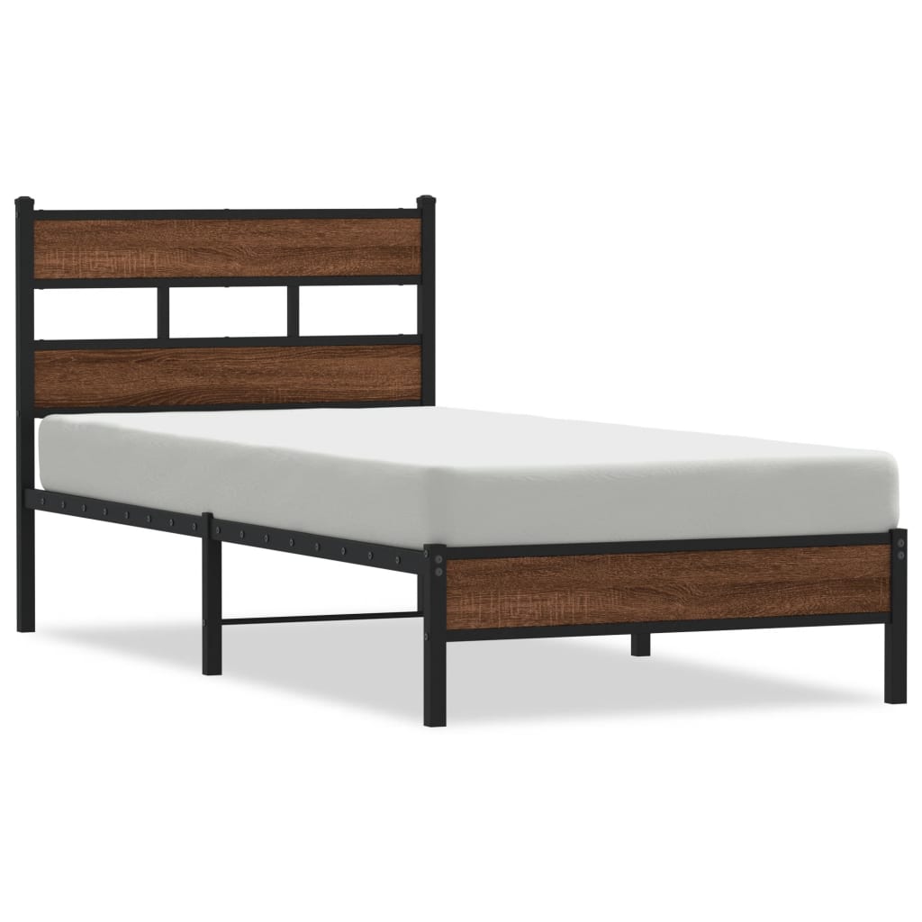 Bed frame without mattress brown oak 100x190 cm wood material